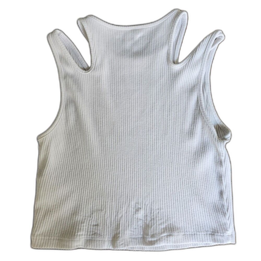 American Eagle Ribbed Crop Tank Top White Cutout Shoulder Womens S Y2K - Picture 2 of 9